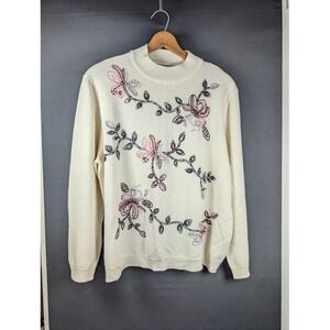 Vtg Alfred Dunner Sweater Size 2X Floral Embroidered Beaded Cottagecore Grandma